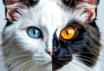 Dual Colored Cat Portrait Striking Blue And Orange Eyes