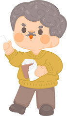 happy senior man teacher teaching at school . gray hair senior employee presenting project. Online tutor character illustration. professor at university  
