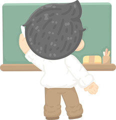 happy young man teacher teaching at school writing blackboard. employee presenting project. Online tutor character illustration. professor at university  