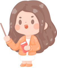 happy young woman teacher teaching at school . employee presenting project holding book. Online tutor character illustration. professor at university  