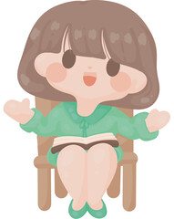 happy young woman teacher teaching at school sitting on chair and tell story. brown short hair employee presenting project. Online tutor character illustration. professor at university  