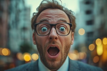 A person with an unexpected look on their face, suitable for various humorous or satirical scenarios