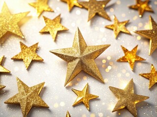 Minimalist Christmas: Sparkling gold stars shimmer against a backdrop of glittering gold.