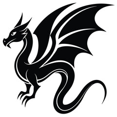 Dragon Silhouette Bold Black and White Design, vector artwork