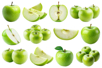 PNG green apple fruit design element set, transparent background