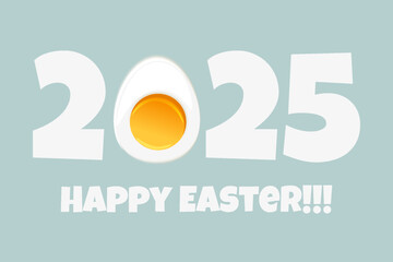 Cartoon 2025 with half of the egg for your greeting card,calendars, stickers or icons. Happy Easter Day.