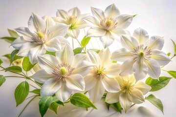 Obraz premium Night blossoms: Delicate white clematis, creamy pastel hues, isolated against a pure white backdrop.