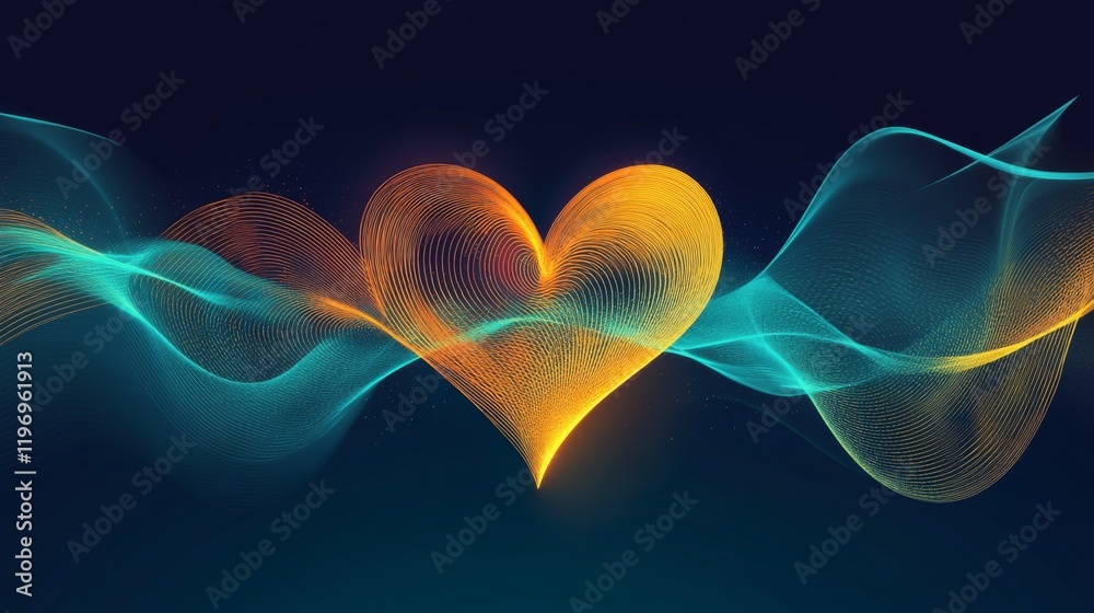 Poster A conceptual graphic showing a heart wave merging with sound waves, illustrating the connection between heartbeats and sound in a creative visual