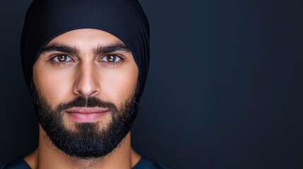 Man with beard and black cap, serious expression, dark background.  Portrait for profile use