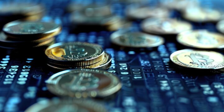 banking and finance money numbers digits data graphs cyber binary code and coin