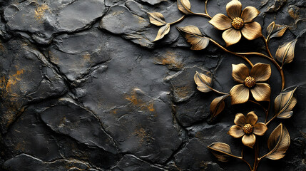 Obraz premium Elegant Golden Floral Arrangement on Dark Textured Background