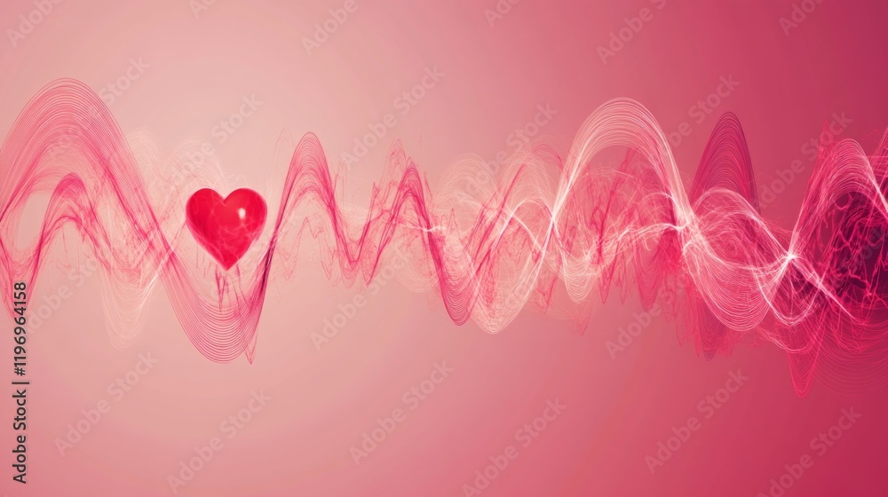 Leinwandbilder A digitally created visualization of heart waves pulsating in synchronization, with a gradient background transitioning from deep red to soft pink