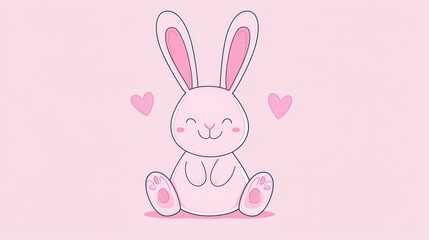 Adorable cartoon bunny amidst hearts - cheerful whimsical digital illustration close-up