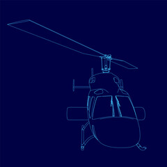Blue helicopter outline. The helicopter is drawn in blue © German Ovchinnikov