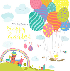Easter bunnies and easter egg. Vector illustration