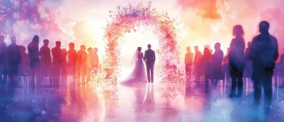 Joyful LGBTQ Wedding Watercolor Illustration with Colorful Background