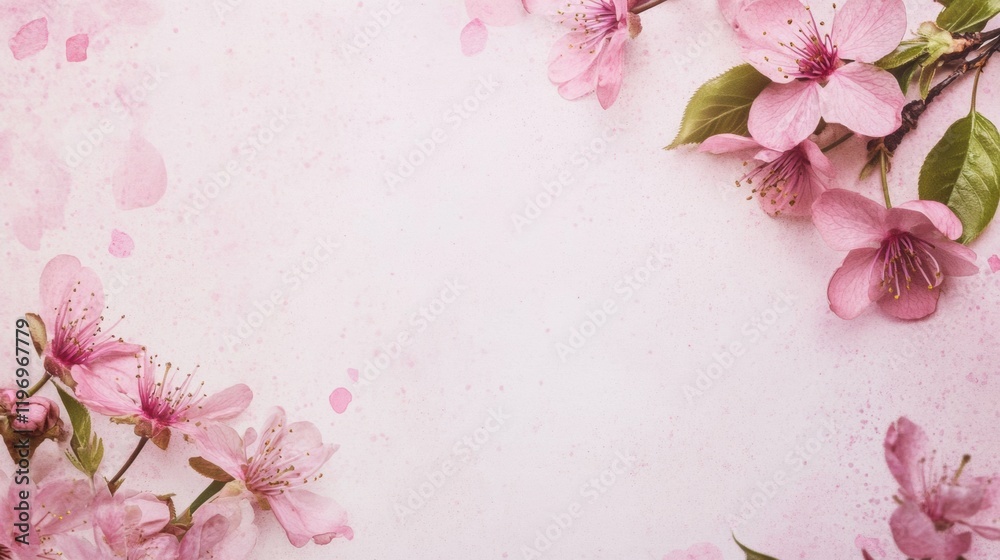 Aufkleber delicate pink cherry blossoms scattered on a soft background with ample space for text and creative 
