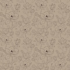 Magnolia floral pattern design for textile and wrapping paper with seamless repeat