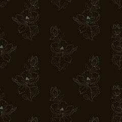 Elegant magnolia floral pattern for textile and wrapping design on dark background © Yuliia Kostenko
