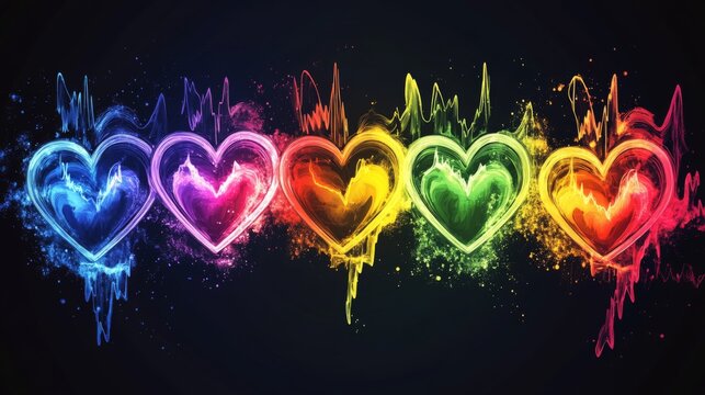 A series of heart waveforms depicted in different colors, symbolizing various emotional states, displayed on a dark background for a striking contrast
