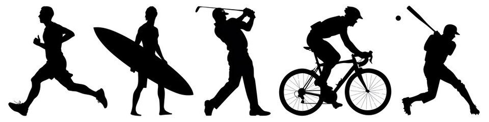 Naklejka premium Silhouette sportive people full body png cut out element set, transparent background