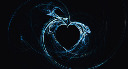 dark background with heart illustration made with thin lines abstract and artistic feel