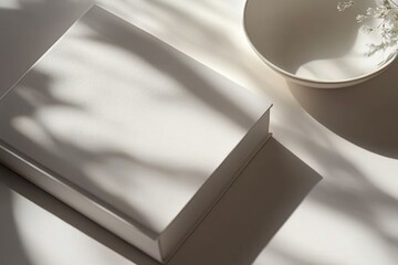 Naklejka premium A simple still life scene of a white bowl placed on a white table