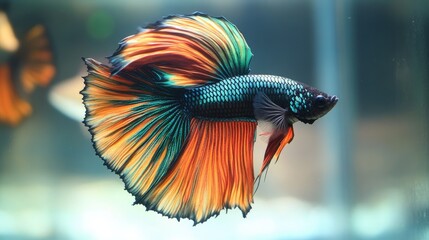 A mesmerizing aquarium tank with multiple species of fish, from vibrant bettas to peaceful guppies, swimming in crystal-clear water.