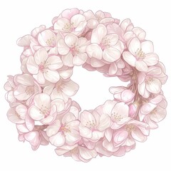 Fototapeta premium Delicate Pink Cherry Blossom Wreath Floral Spring Circle Botanical Illustration