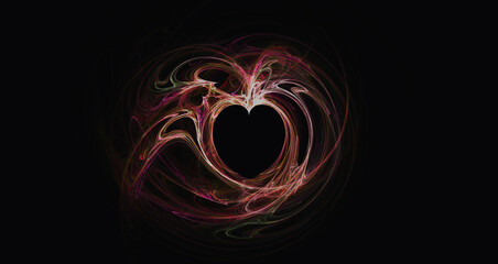 dark background with heart illustration made with thin lines abstract and artistic feel