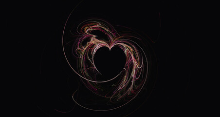 dark background with heart illustration made with thin lines abstract and artistic feel