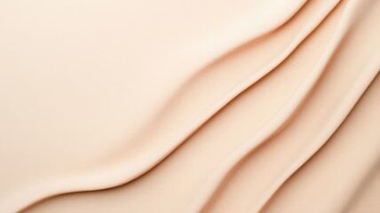 Neutral ivory geometric toned foundation liquid forming fluid patterns, revealing silky cosmetic texture with graceful, sweeping movement across surface background