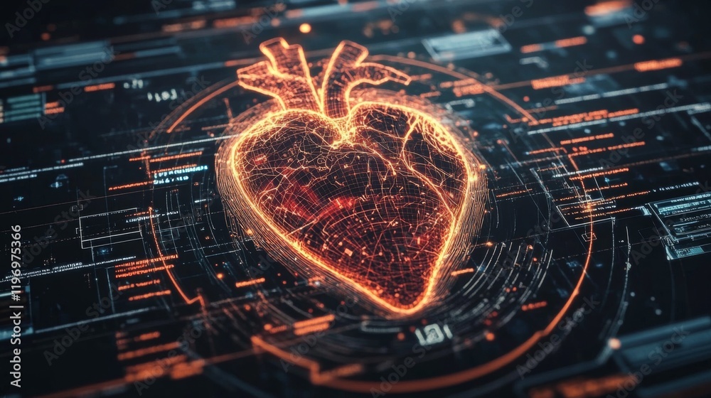 Poster a vibrant heart wave chart displayed on a digital interface, with pulsing animations that capture th