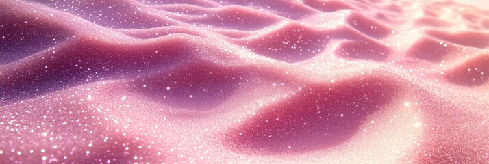 Pink Sand Desert Scene with Glittering Sparkles Creating a Dreamlike Atmosphere and a Serene Landscape Ideal for Backgrounds and Creative Projects