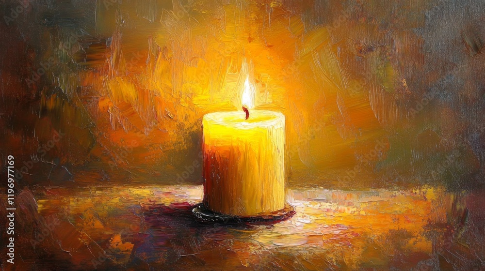 Poster Close-up of a flickering candle flame in a dark room, casting soft shadows and creating a cozy ambiance, emphasizing the glow and warmth