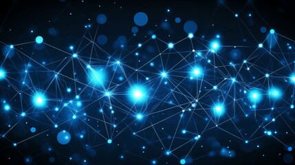 Fototapeta premium High-tech digital circuit design in blue tones, with interconnected lines and nodes creating a complex network pattern on a dark background