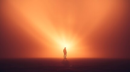 Fototapeta premium silhouette of a person standing, orange light