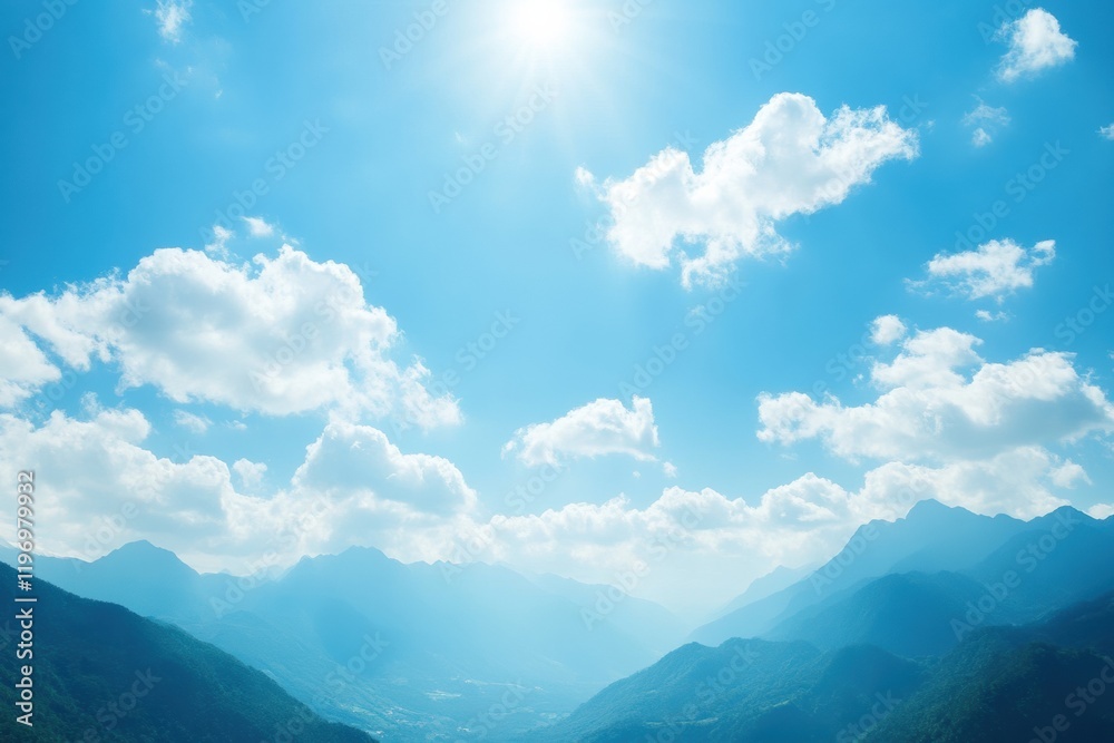 Aufkleber serene blue sky with fluffy clouds over majestic mountain range in bright daylight inviting endless 