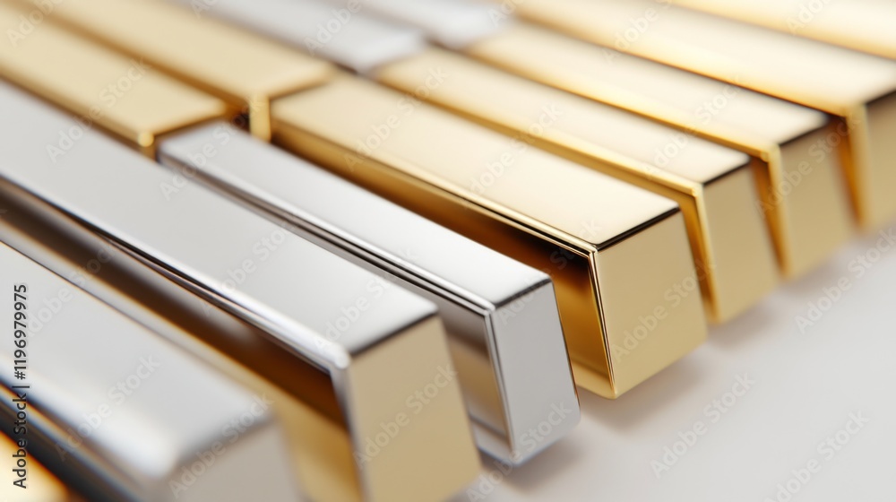 Poster metallic d bar graph with gold, silver, and bronze bars, arranged in a staggered pattern for a premi