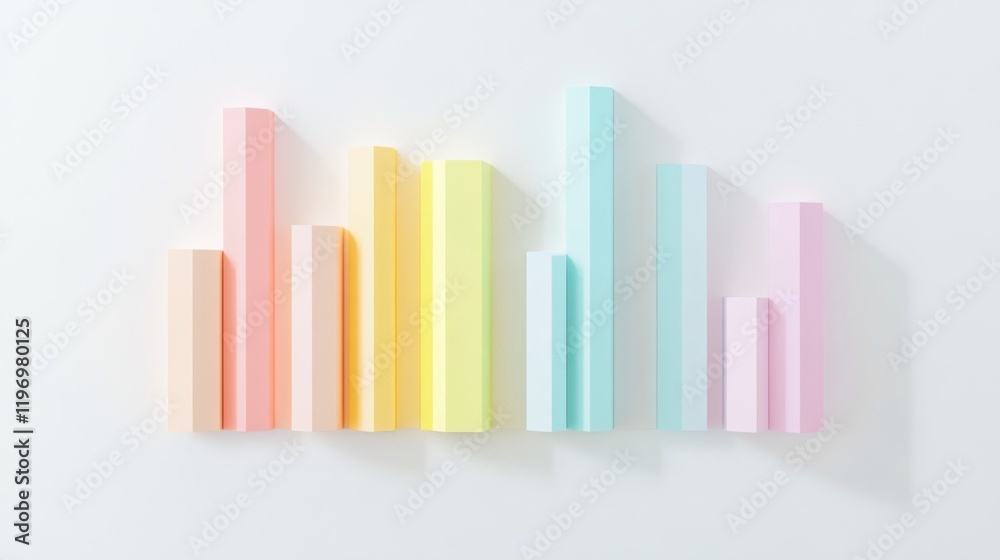 Leinwandbilder minimal d bar graph in pastel colors, with shadows cast across a white background, creating a soft a