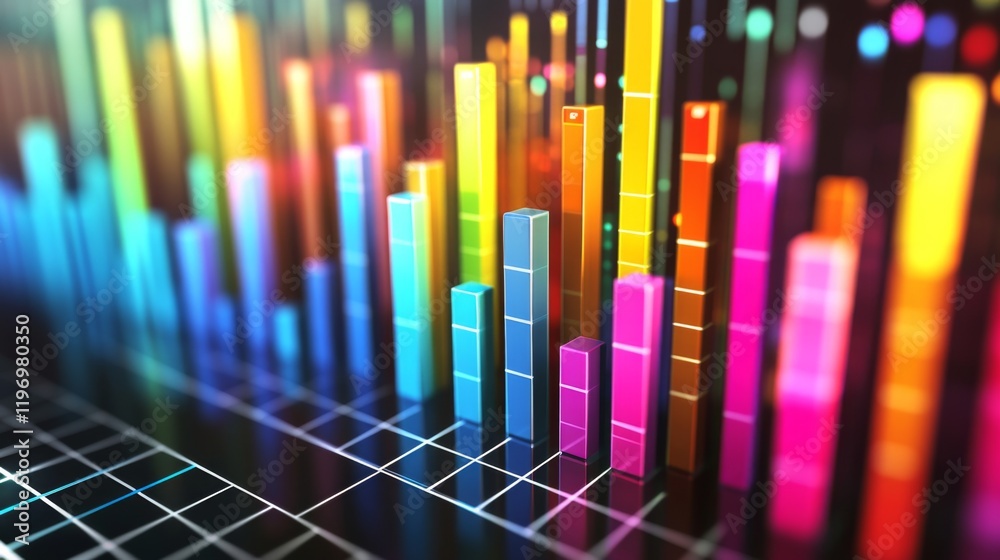 Leinwandbilder multi-colored d bar graph on a glossy surface, with each bar casting distinct shadows, giving a shar