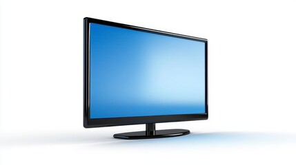 Fototapeta premium A photostock of a modern flat-screen television with a sleek black frame, displayed against a clean white background, symbolizing home entertainment and technology. High Quality