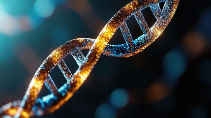 Glowing DNA strand, science research, abstract background, medical illustration