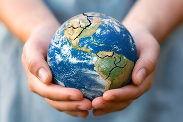 Hands holding a cracked earth symbolizing the fragility of the environment.