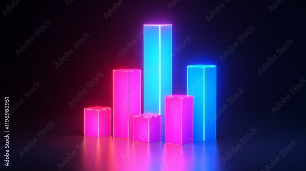 Poster Stylized bar graph with glowing bars in neon colors, set against a dark, tech-inspired background for a dynamic and impactful graphic