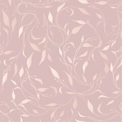Elegant seamless pattern with pink gold gradient, vintage background with hand drawn branches