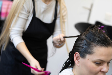 Hair restoration process in a salon during a beauty treatment