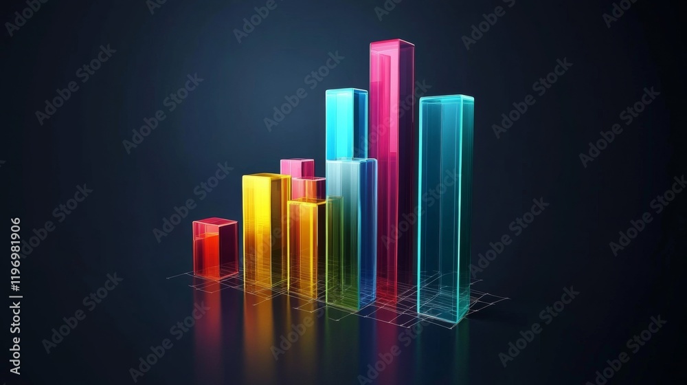 Aufkleber transparent d bar graph with glowing edges, set against a dark background for a modern, tech-inspire