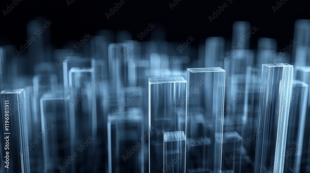 Poster transparent d bar graph with glowing edges, set against a dark background for a modern, tech-inspire