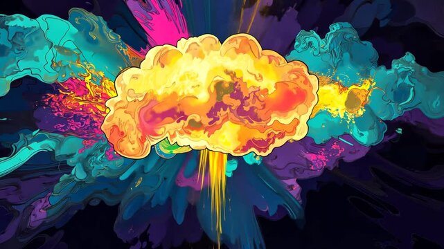 Pop art explosion bomb effect. Colorful background in pop art retro comic style. Pop art animation video.